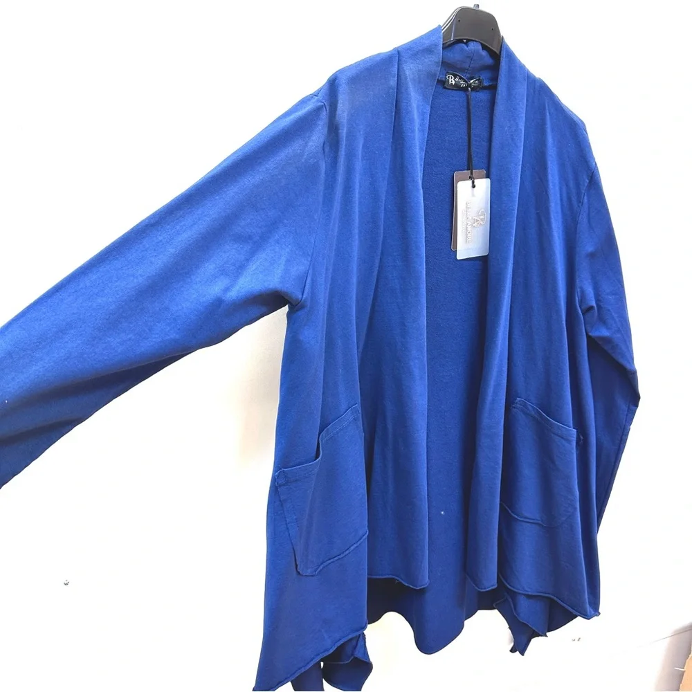 Italy made Navy Blue Draped Open Cardigan size S-XL - Picture 3 of 9